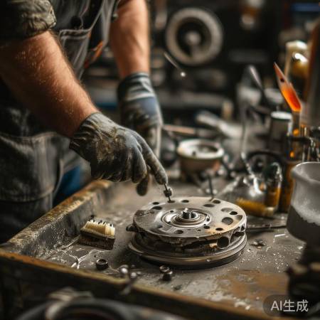 清理转子：螺丝刀卸螺丝，刷子刮