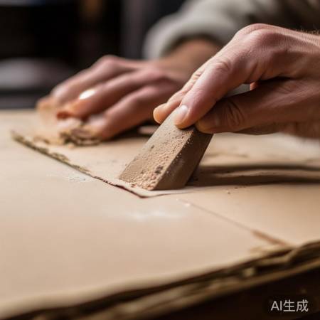 “砂纸打磨硬纸板边缘”