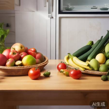 “水果蔬菜勿混放,易催熟”