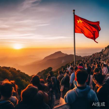 泰山晨曦国旗飘扬